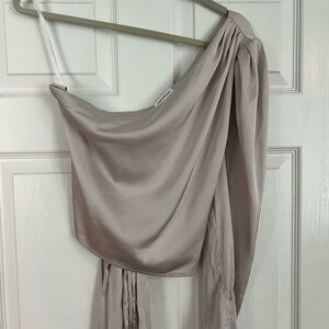 superdown champagne one- shoulder satin top